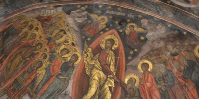 (Isus deschide cerul la Mănăstirea Cozia printr-o vesica piscis. Foto Radu Gaciu.)